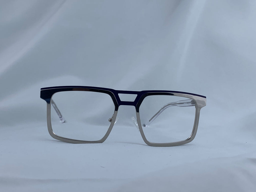 Enoch In Aster Silver:  Unisex Square Metal fits Medium to Wide Faces