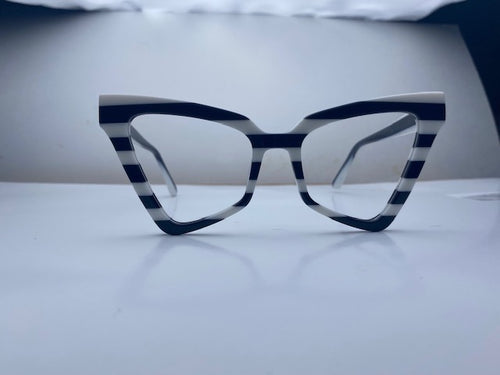 Angela In Dalmatian Stripe Acetate:  Women's Cat Eye/Fits Medium To Wide Faces
